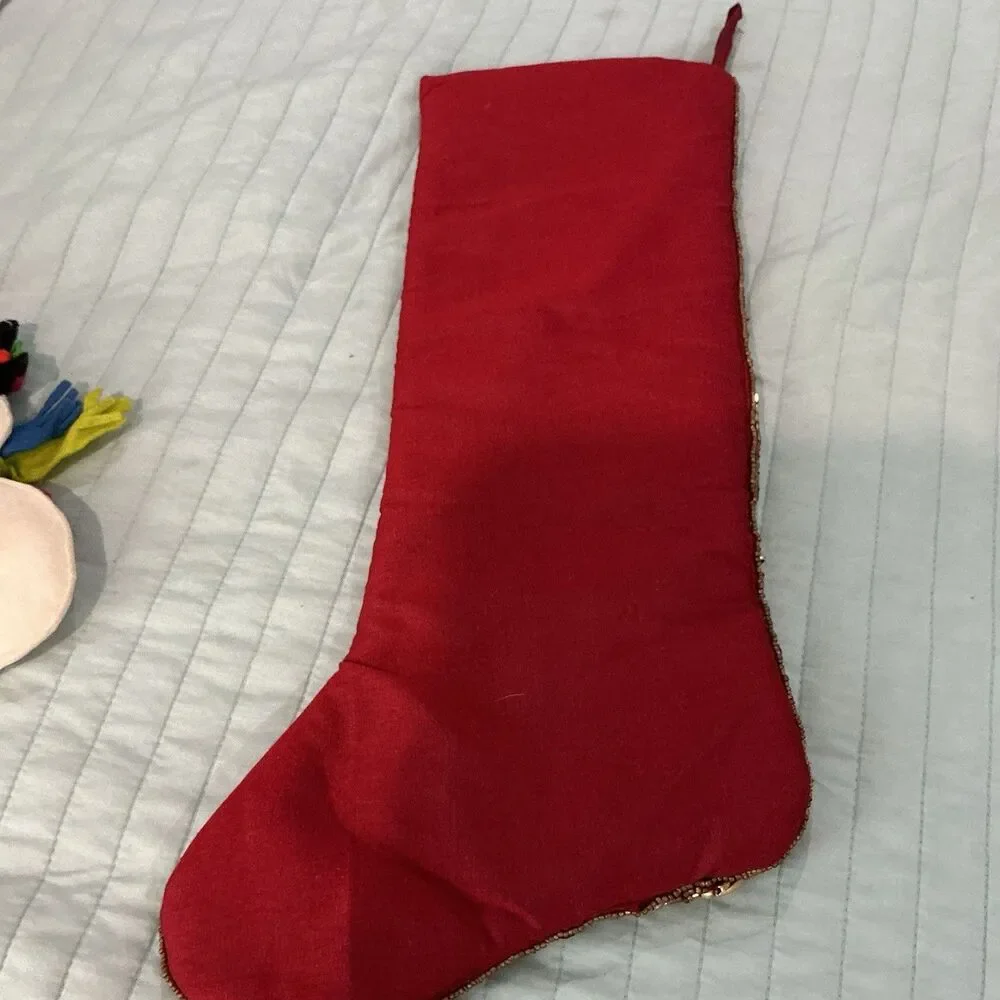 Kim Seybert Beaded Christmas Stocking Red Gold Jeweled Holiday Decor 19”